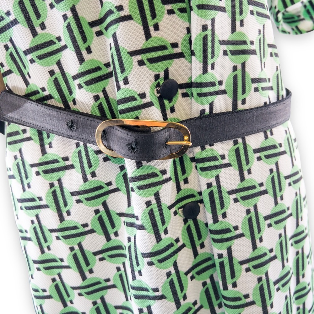 NWT Vintage 70s Geometric Print Green Black White A-line Shirt Dress Size 20.5 - Picture 8 of 16